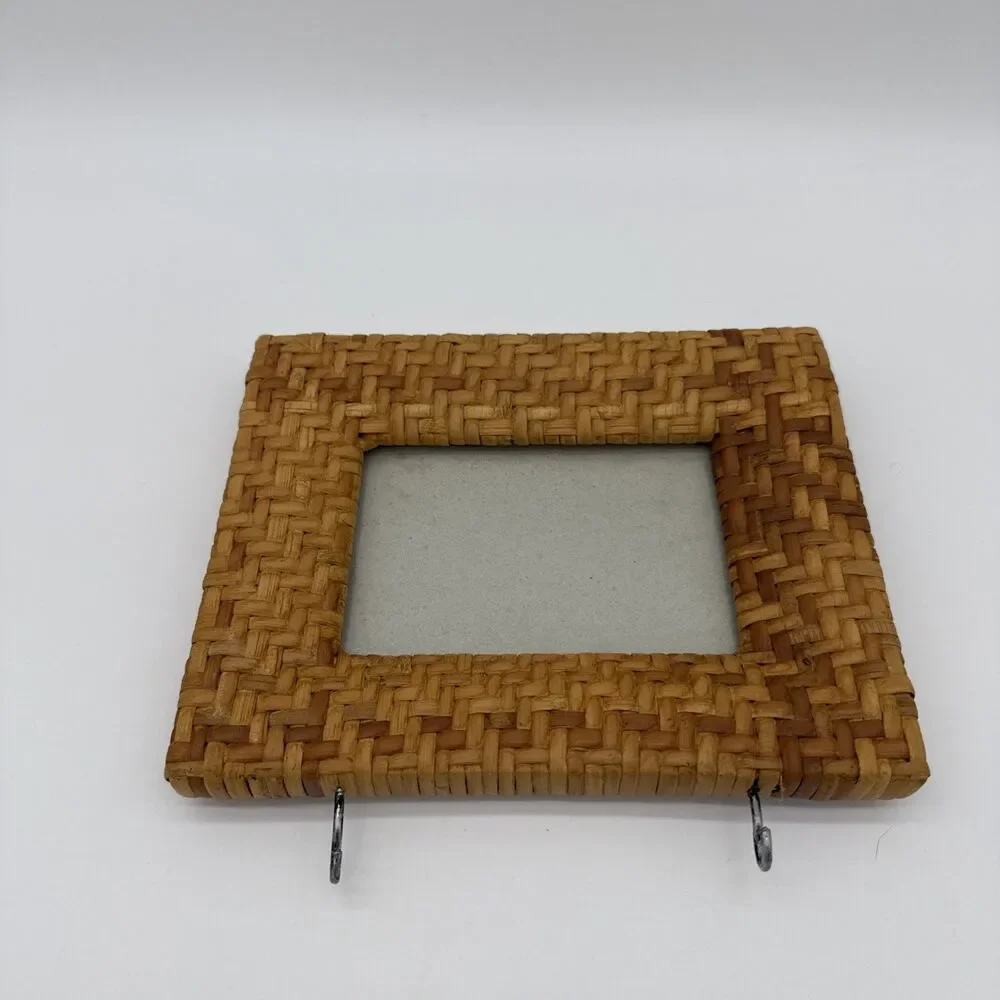 Vintage Rattan Woven Picture Frame With Hooks Boho Wall Decor For 5 X 3.5 Photo